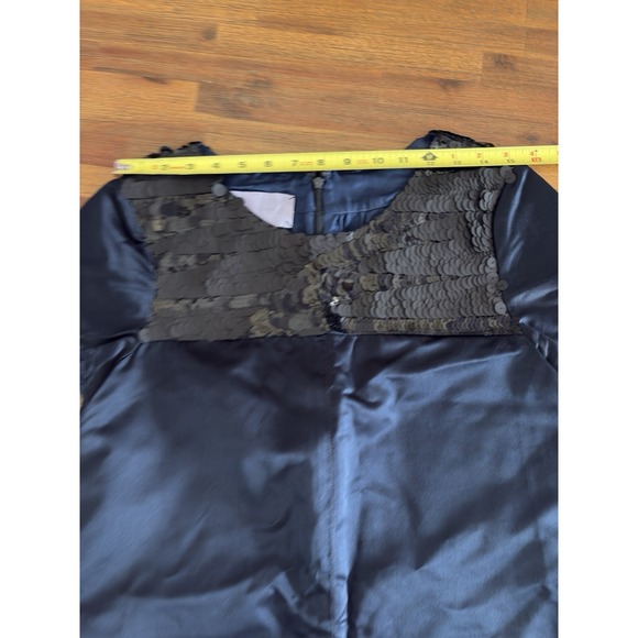 Vera Wang Sequined Party Dress Navy Blue Satin Midi With Black Sequin‎ Neckline - Picture 7 of 16